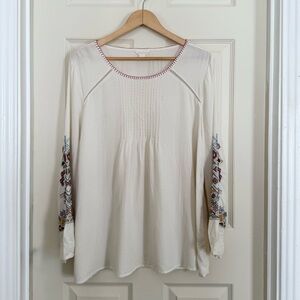 Caslon Boho Chic Embroidered Long Sleeve Blouse Size L